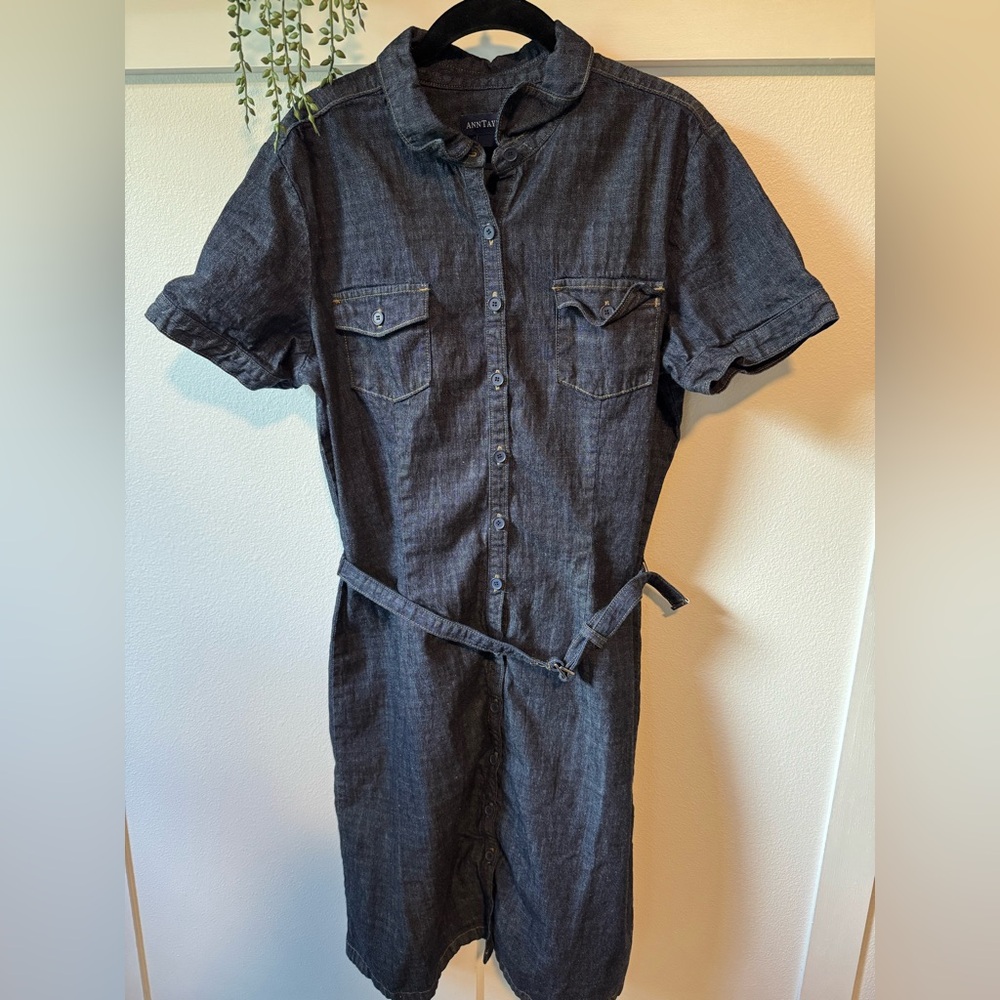 Ann Taylor Charcoal Button-Up Denim Dress size 12
